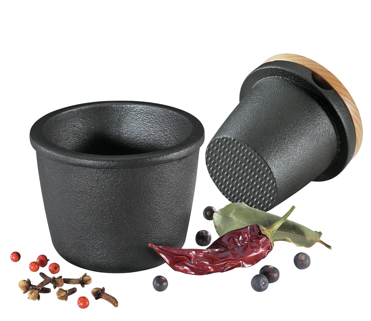 Zassenhaus front view of black cast iron grinder showing sturdy design and countertop appeal