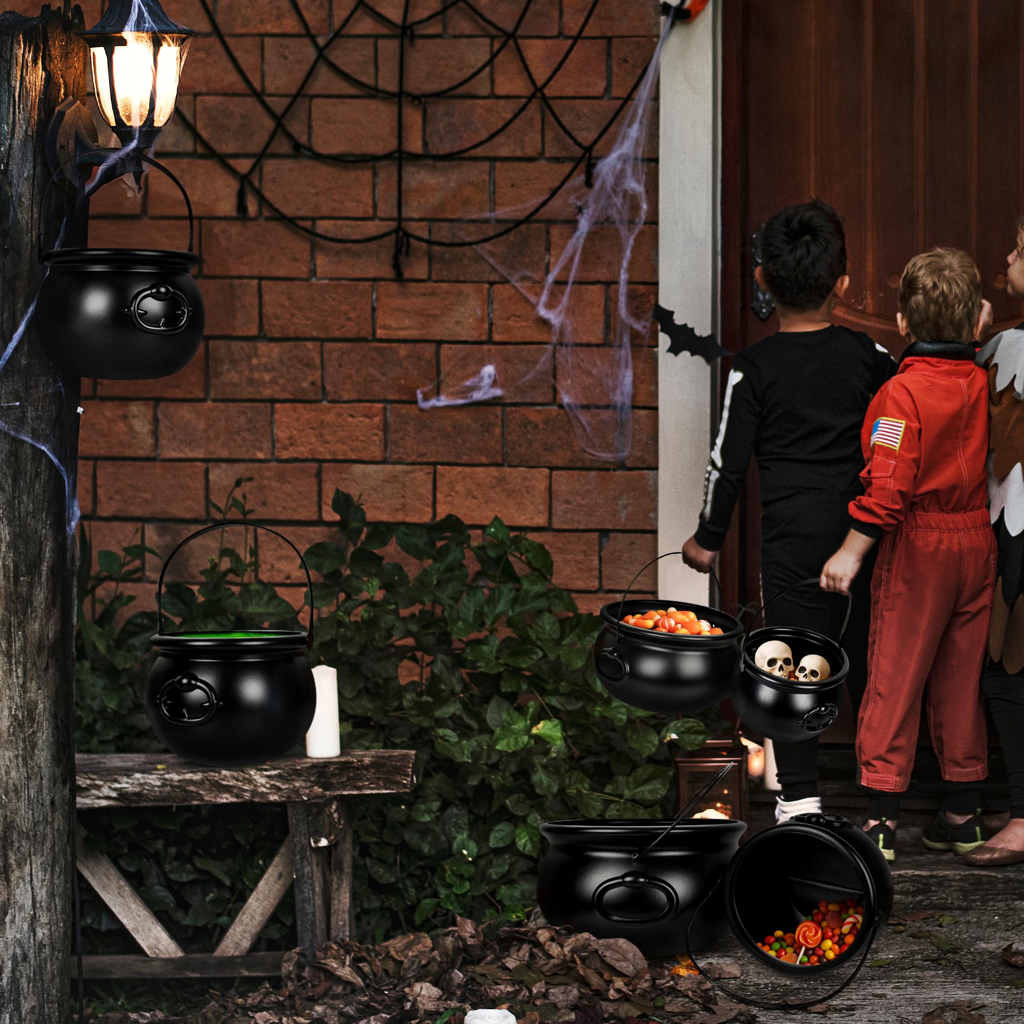 ZATAYE outdoor display of cauldrons creating Halloween curb appeal benefit