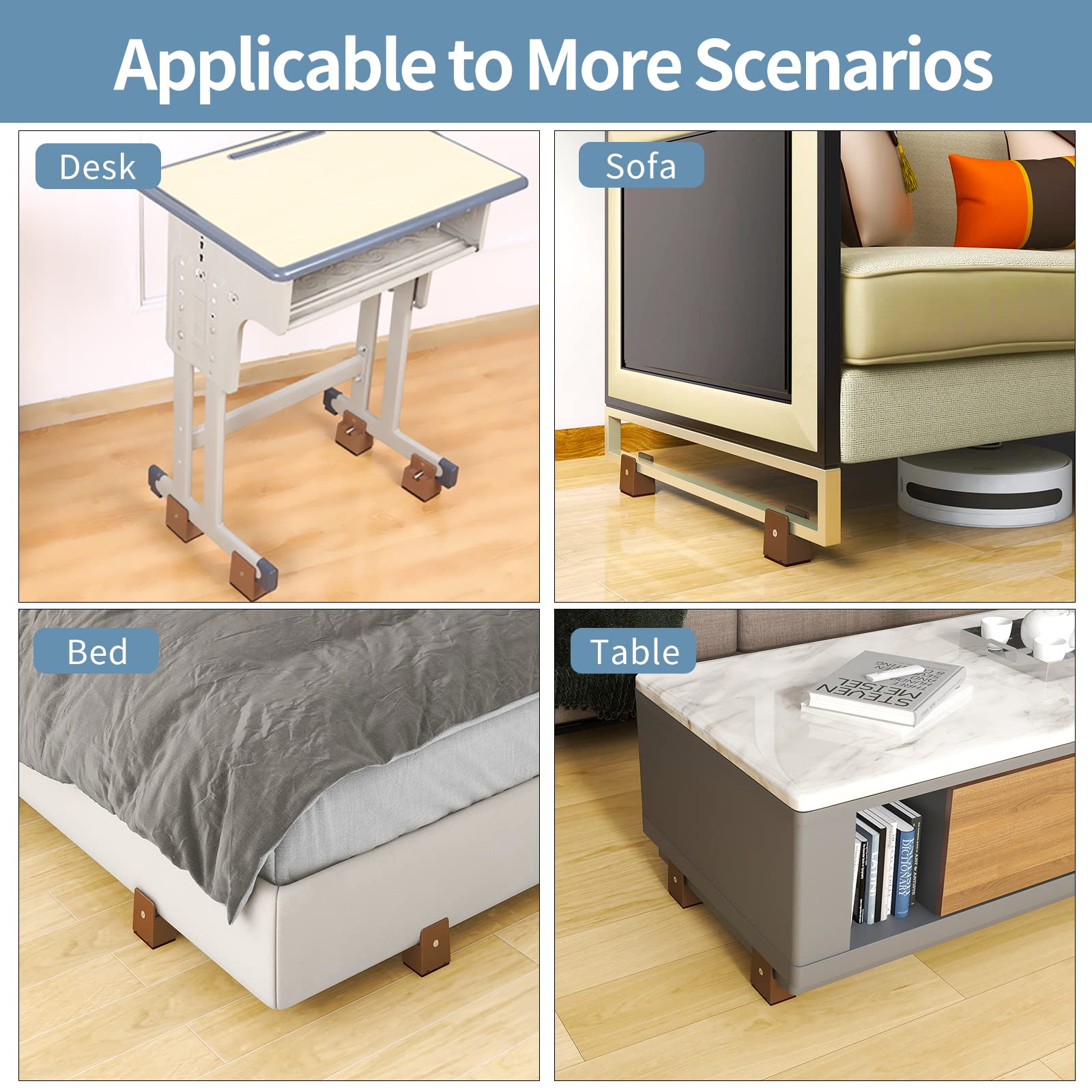 ZDDLOINP riser used with sofa, desk, cabinet in real home settings