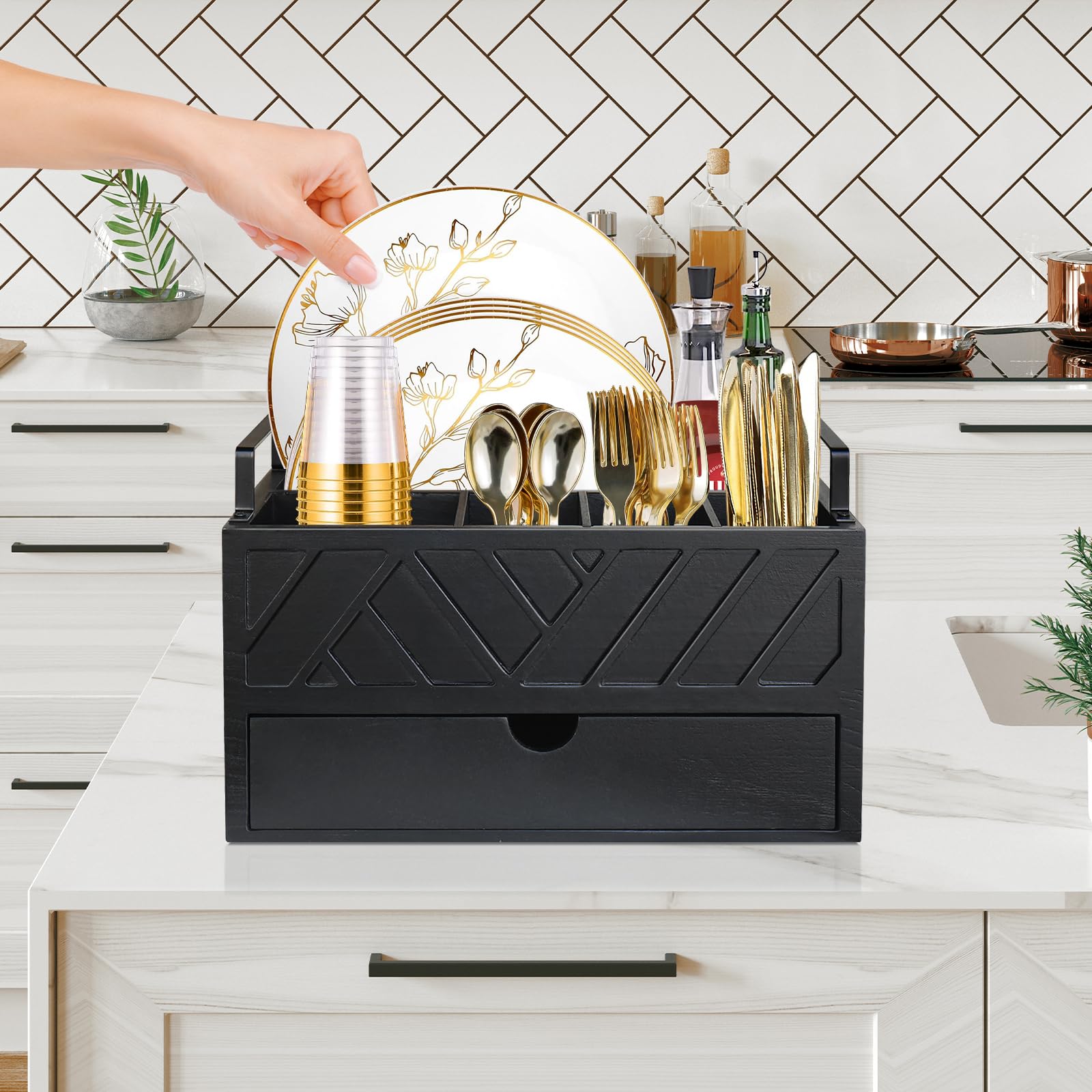 Zecela open-top compartments displaying cups, napkins and utensils for fast access