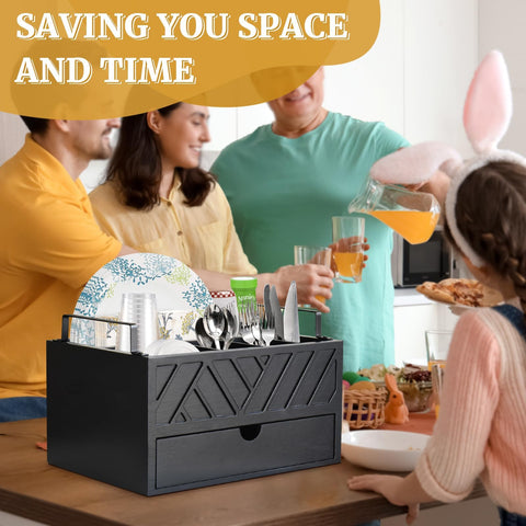Zecela fully arranged with plates, cups and cutlery to streamline meal setup