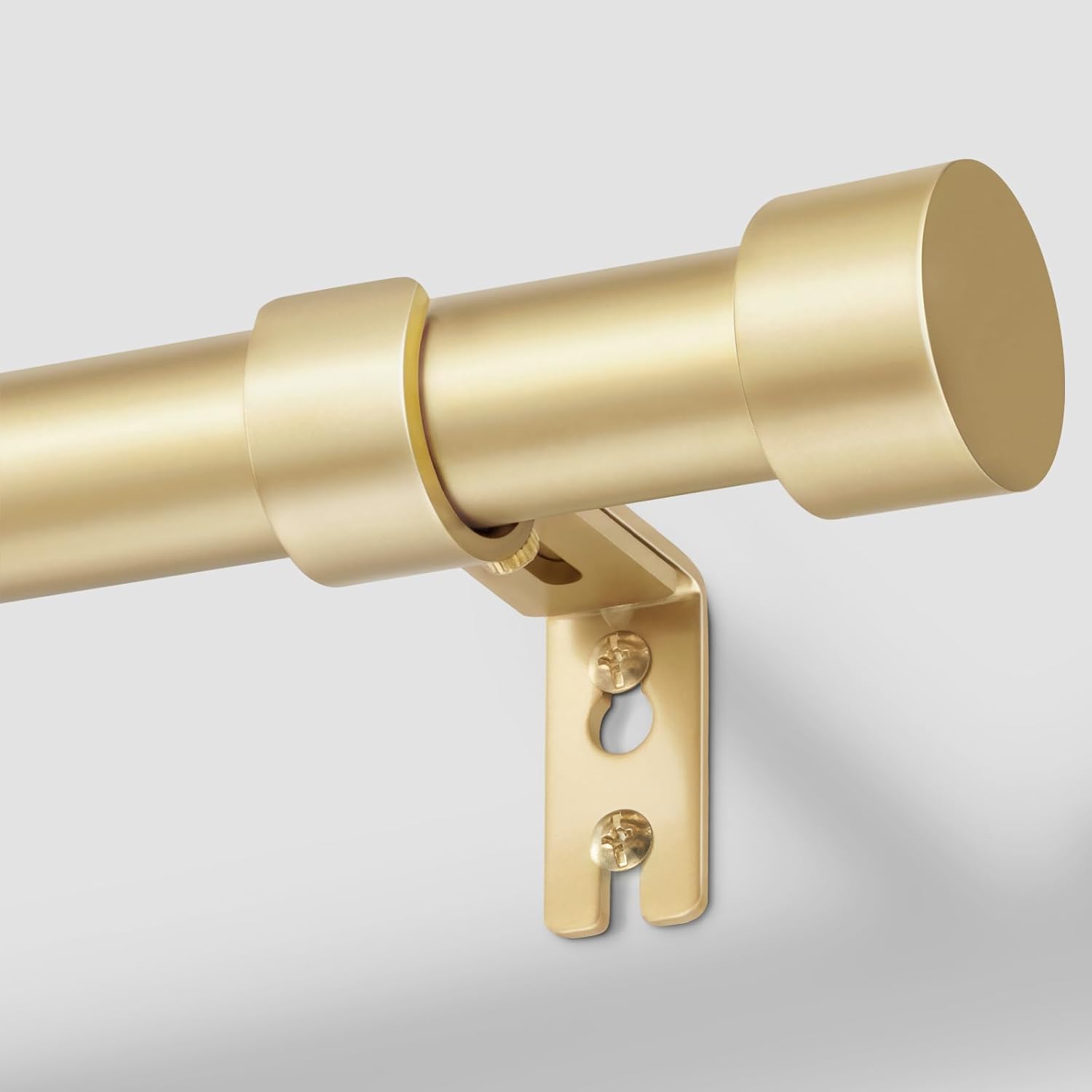 zeerobee gold curtain rod front view shows sleek style and dependable support