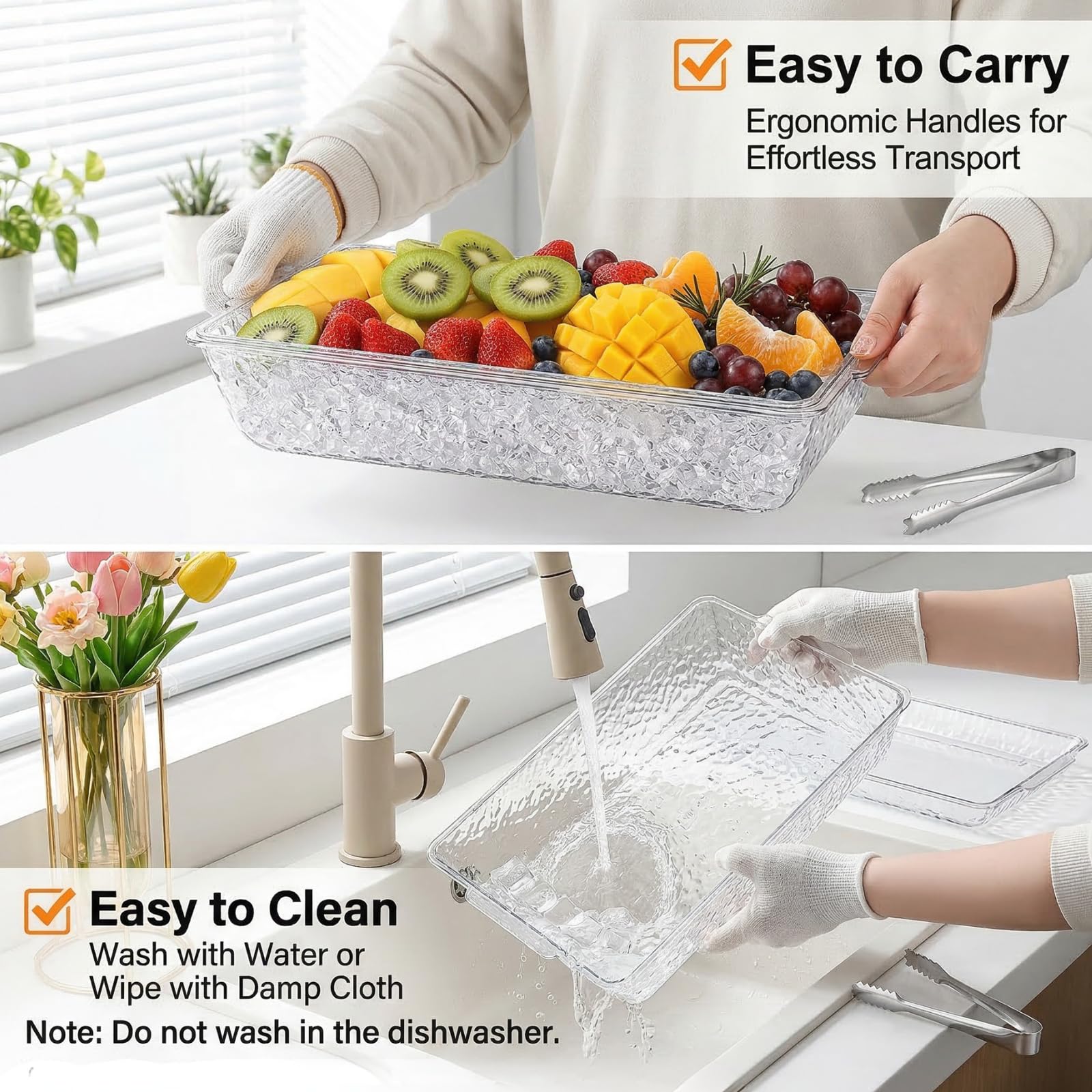 ZENFUN close-up of included plastic ice tongs for hygienic, easy serving control