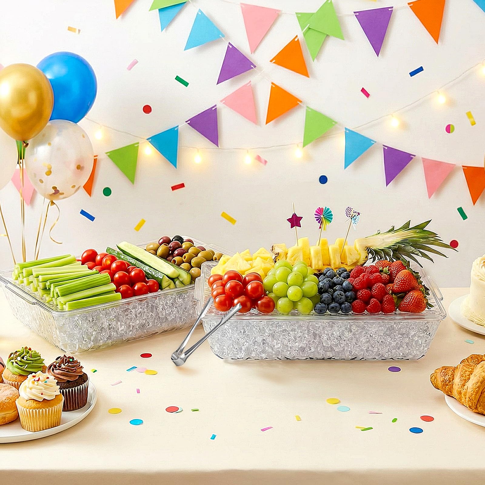 ZENFUN tray in a poolside party setting illustrating outdoor serving and chilled freshness
