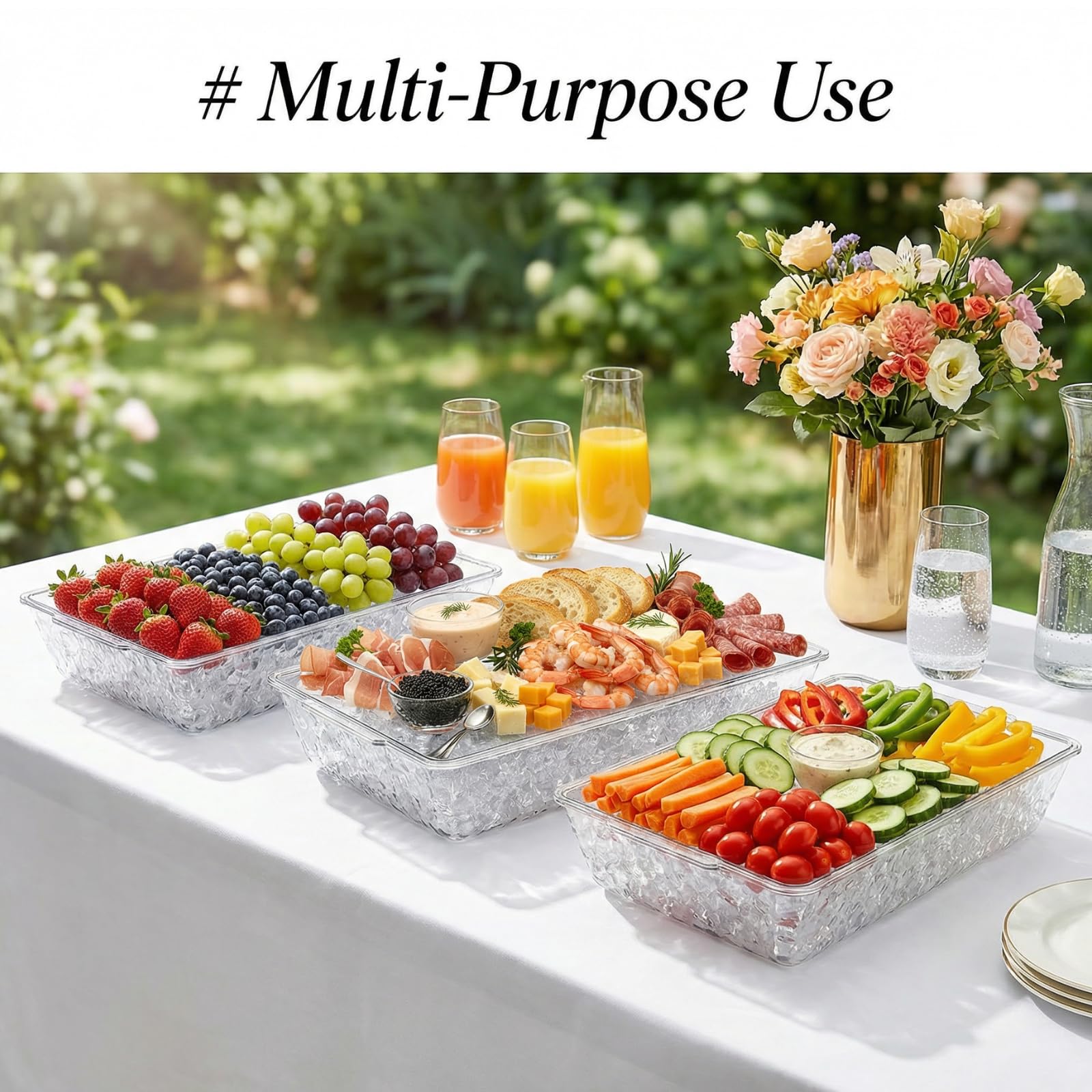 ZENFUN tray next to cutting board showing 16×9 inch scale for portion planning