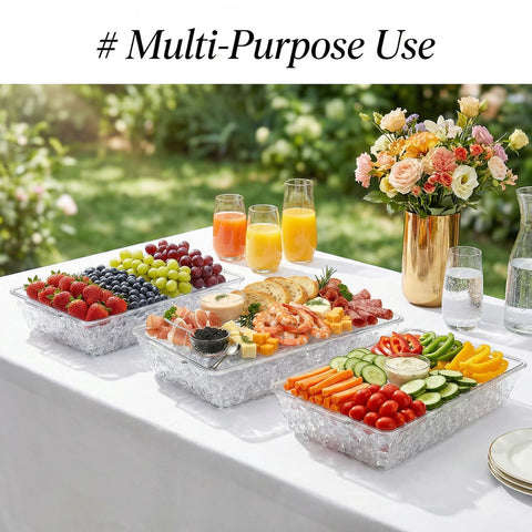 ZENFUN tray next to cutting board showing 16×9 inch scale for portion planning