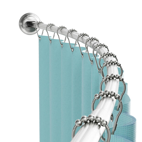 Zenna Home front view of curved rod in satin nickel showing extra shower space