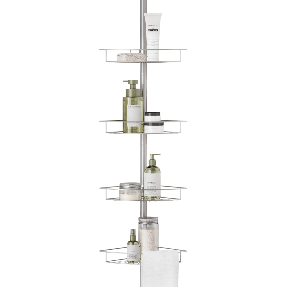 Zenna Home front view shower caddy providing organized corner storage