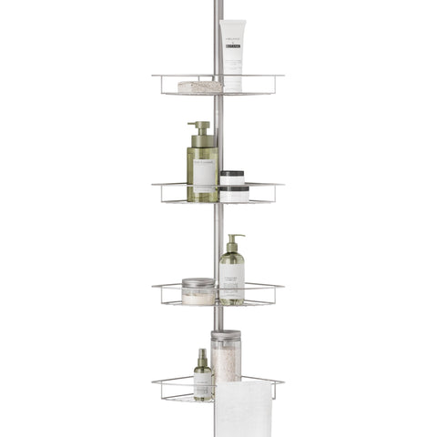 Zenna Home front view shower caddy providing organized corner storage