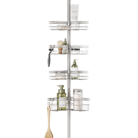Zenna Home full caddy in shower showing space-saving corner benefit