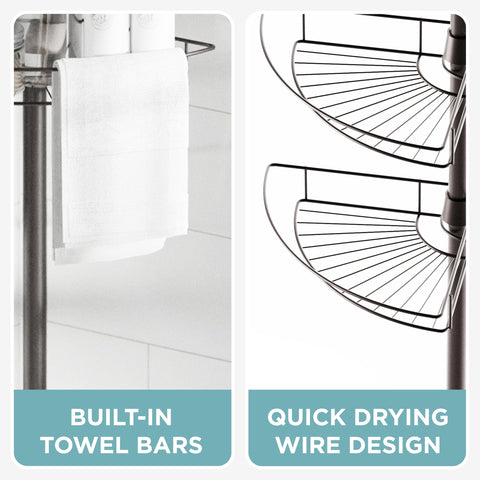 Zenna Home full-height installed caddy in shower showing vertical space-saving benefit