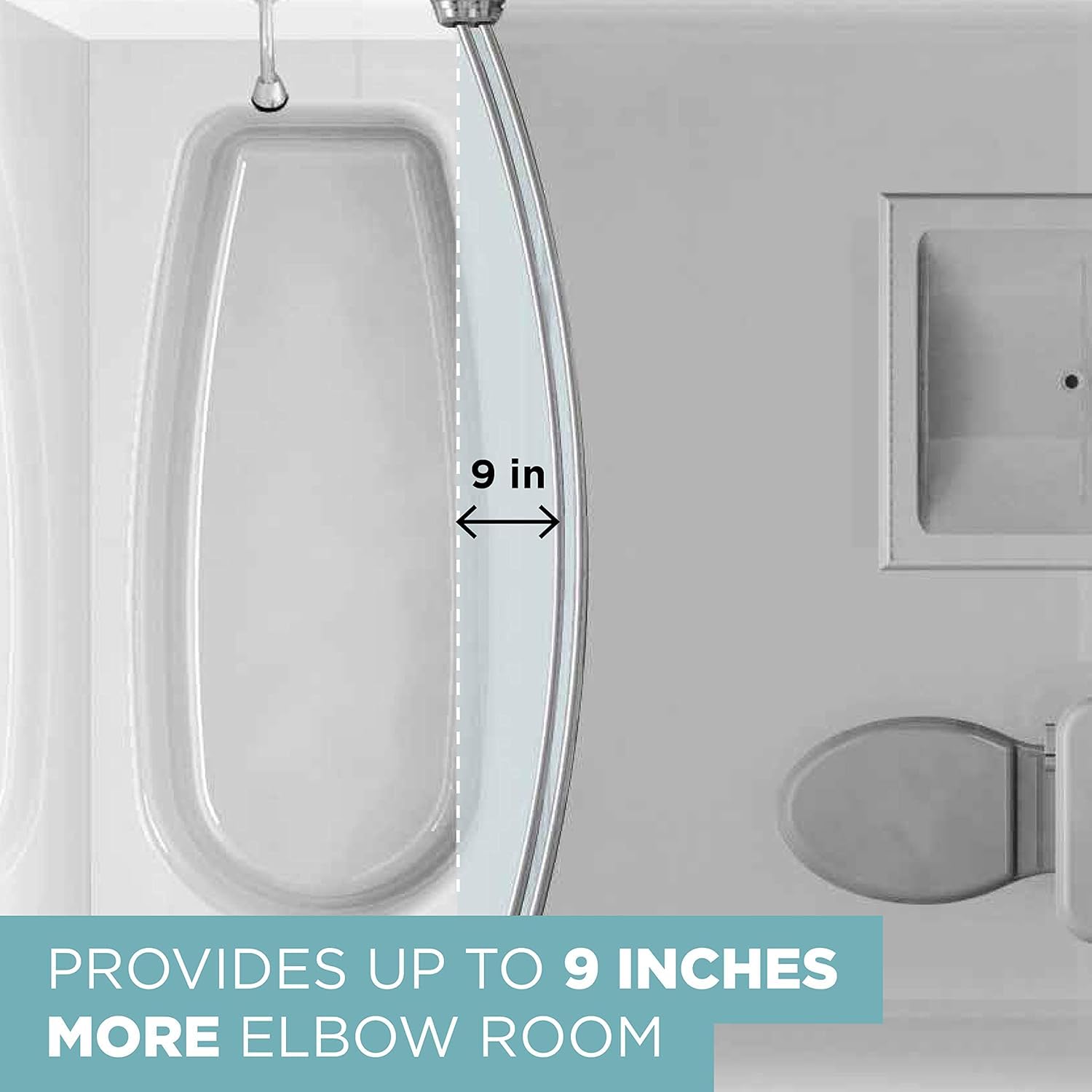 Zenna Home rod installed in shower demonstrating extra elbow room