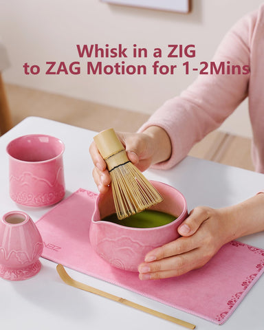 ZENS blooming cup with steamed matcha demonstrating creamy texture and sipping ease