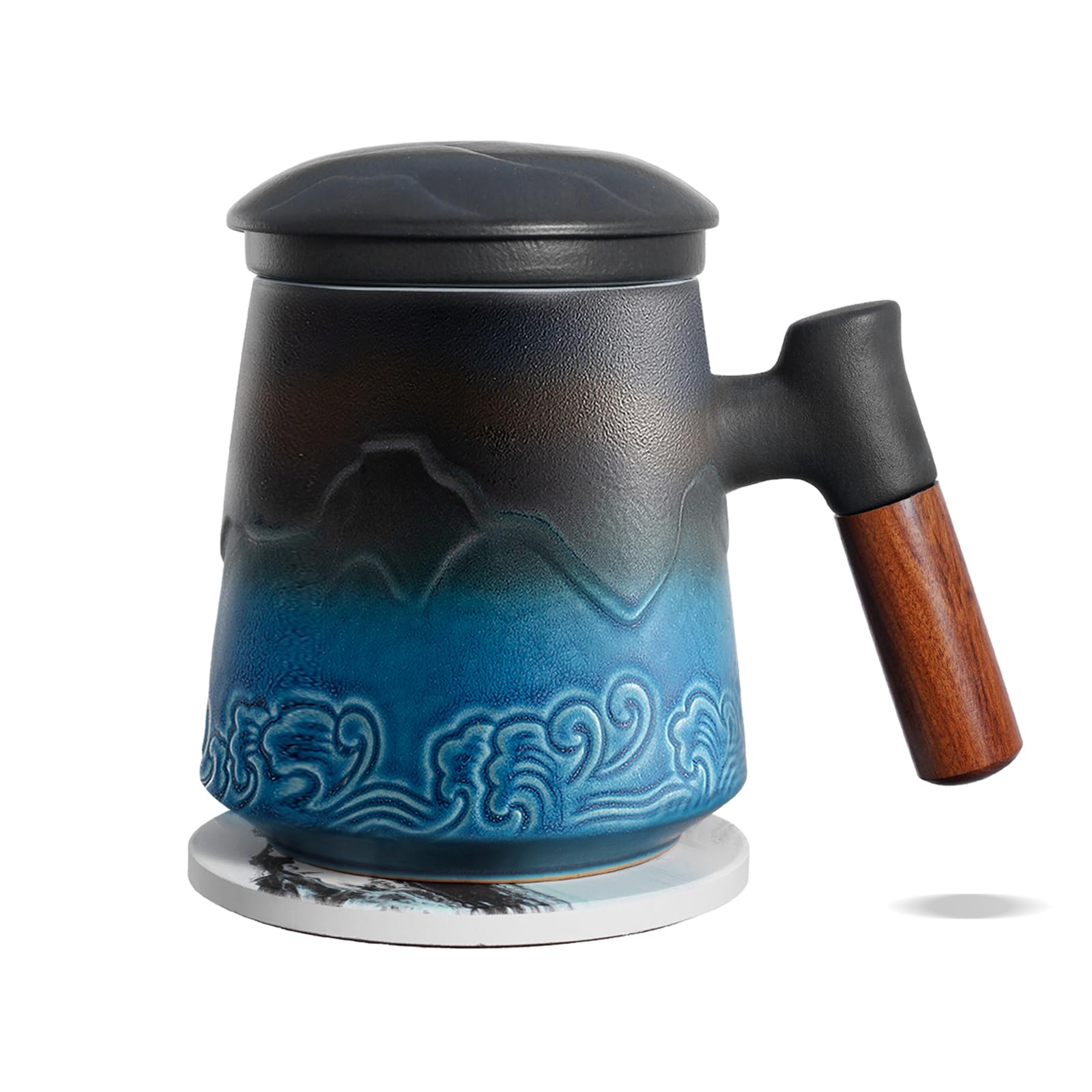ZENS blue tea cup front view showing elegant glaze and capacity benefit