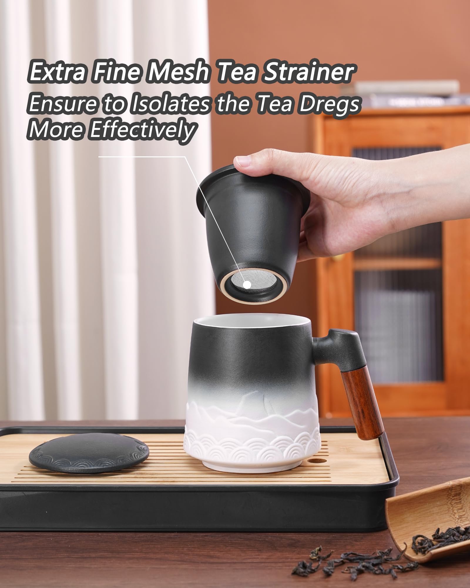 ZENS ceramic infuser detail showing fine mesh for cleaner full-leaf steeping