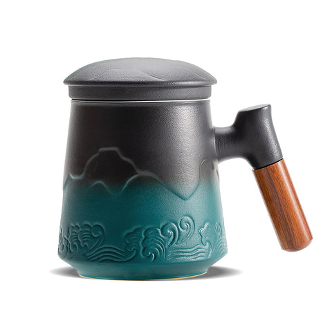 ZENS green mug front view showing shape and artisan glaze benefit aesthetic appeal