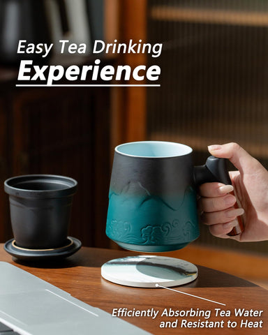 ZENS deep fine-mesh infuser inside mug ensuring fuller leaf expansion and clearer pour