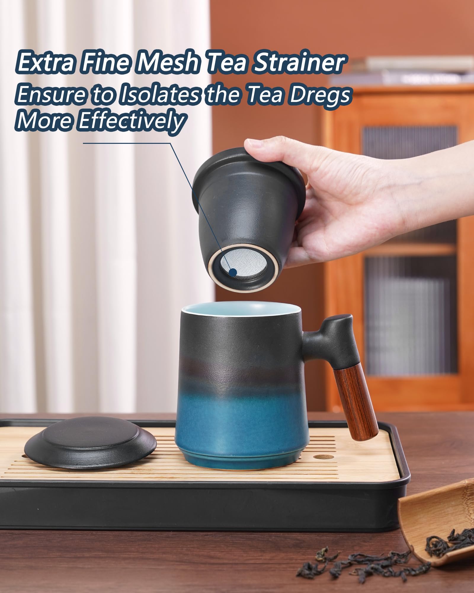 ZENS deep ceramic infuser top detail, allows full leaf expansion for richer flavor