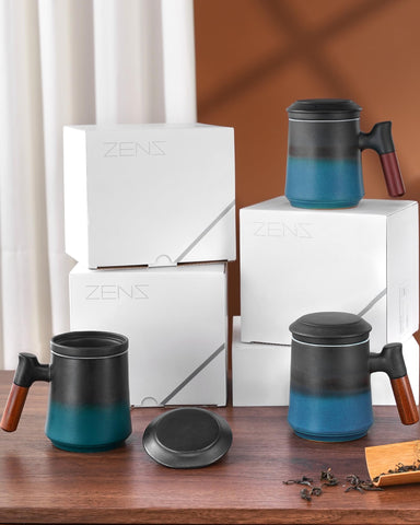 ZENS tea cup on table with cup and tea set, suggests cozy everyday lifestyle use