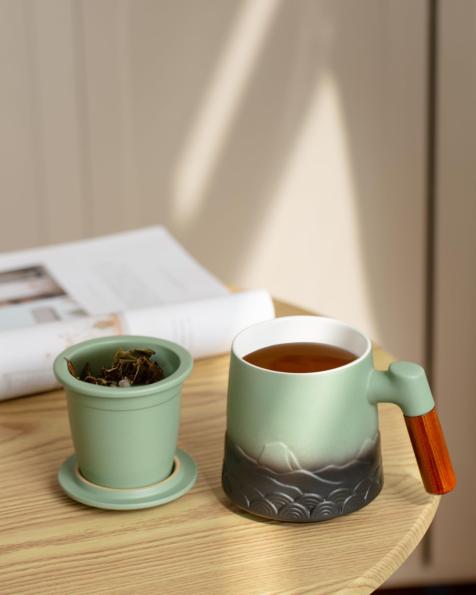 ZENS mug on a breakfast table showing in-use convenience and style benefit