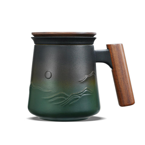 ZENS mug front view showing artisan glaze and practical design benefits