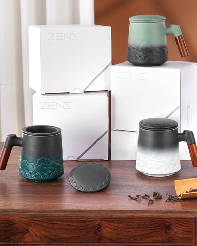 ZENS mug in hand showing 16.9oz scale and comfortable hold