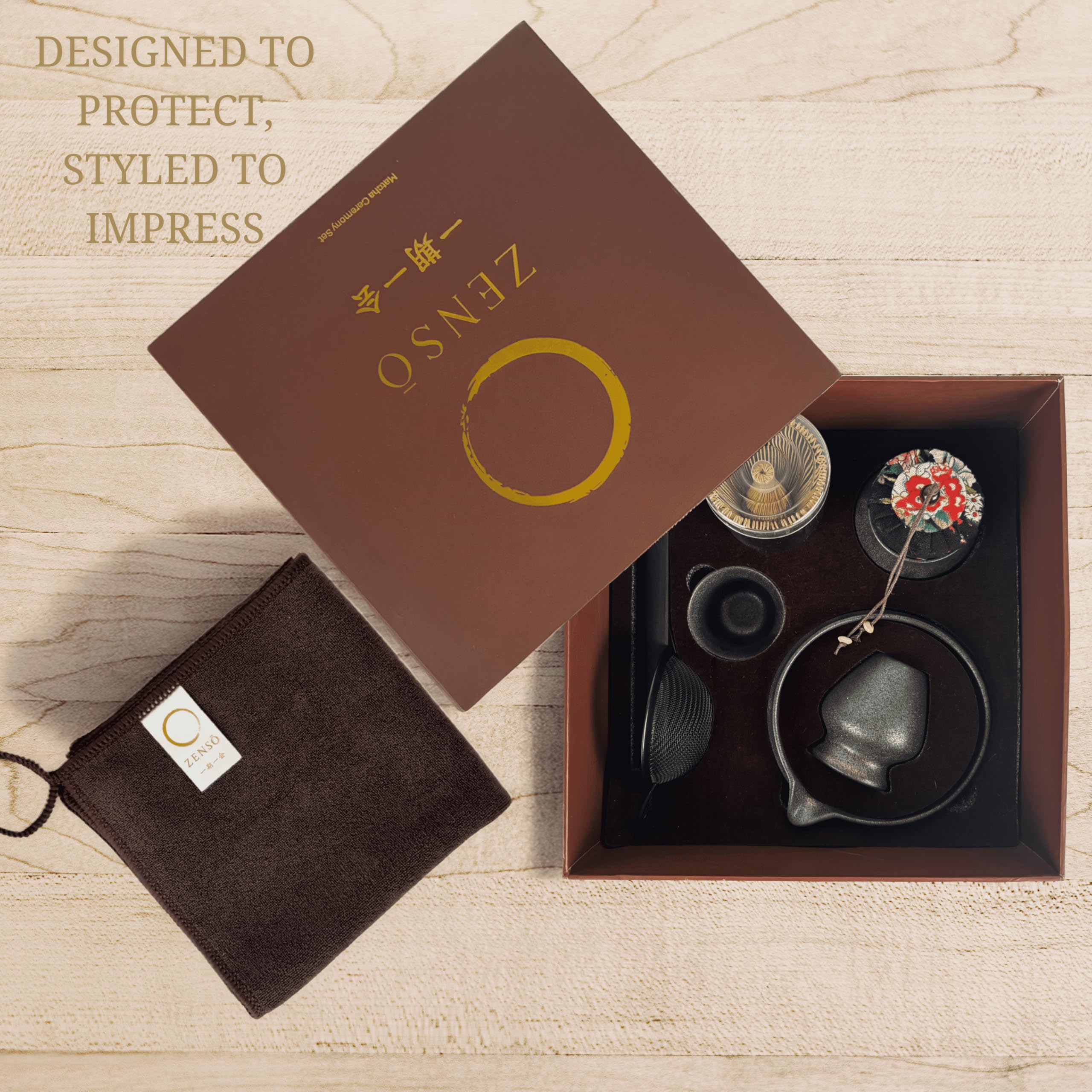 Zenso cup with prepared matcha served in a calm lifestyle scene