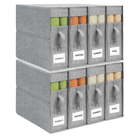 ZenStorage front view showing eight grey organizers for tidy linen storage