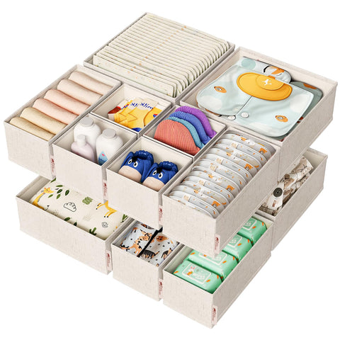 ZenStorage front view of 12-pack organizer set showing neat bins and tidy storage benefit