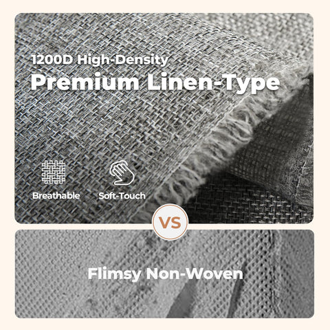 ZenStorage linen-type 1200D fabric close-up showing durable texture benefit