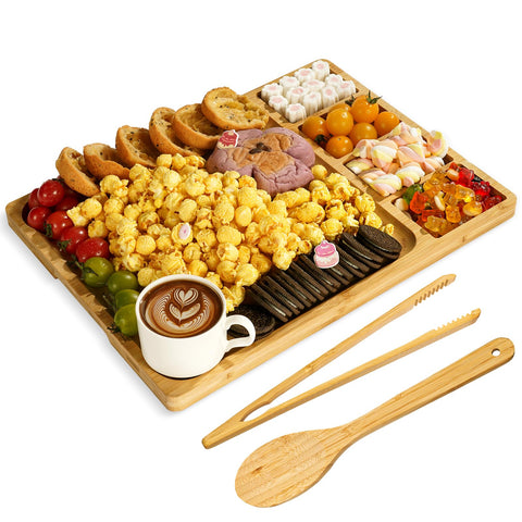 Zenxylo bamboo board front view showing compartments and generous serving area
