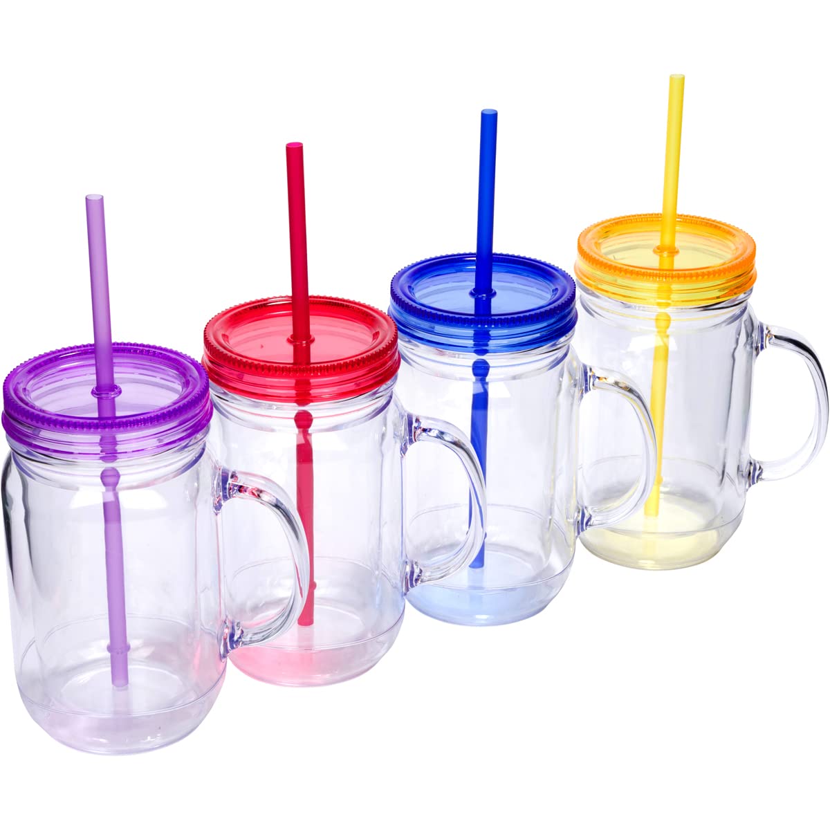 Zephyr Canyon front view of 4-pack clear mason jars showing lids and handles for easy serving