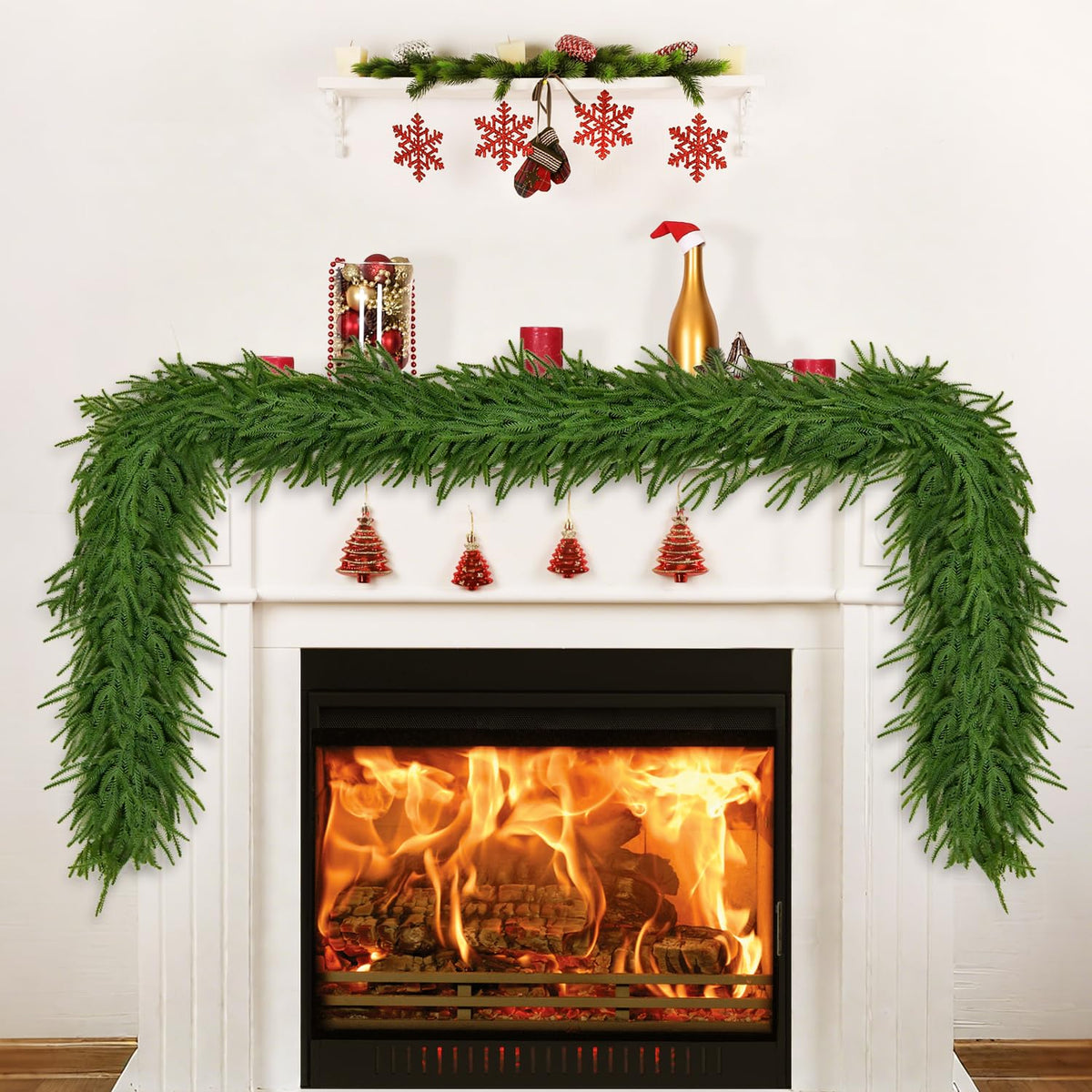 Zeqalb Norfolk Pine garland full mantel drape showcasing lush coverage and instant holiday impact