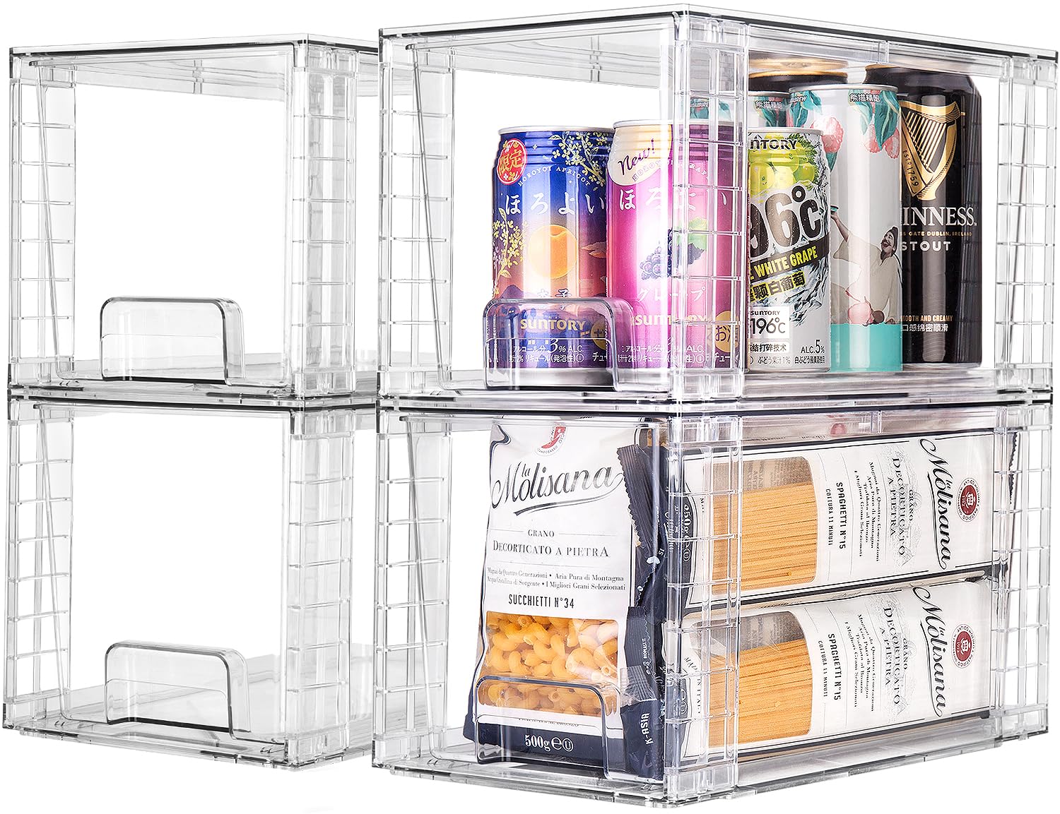 Zero Zoo front view of four clear stackable drawers showing neat organization and visibility