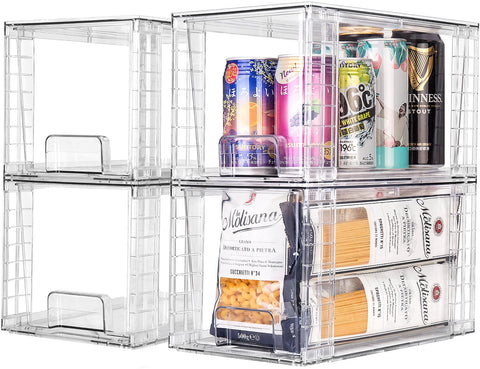 Zero Zoo front view of four clear stackable drawers showing neat organization and visibility