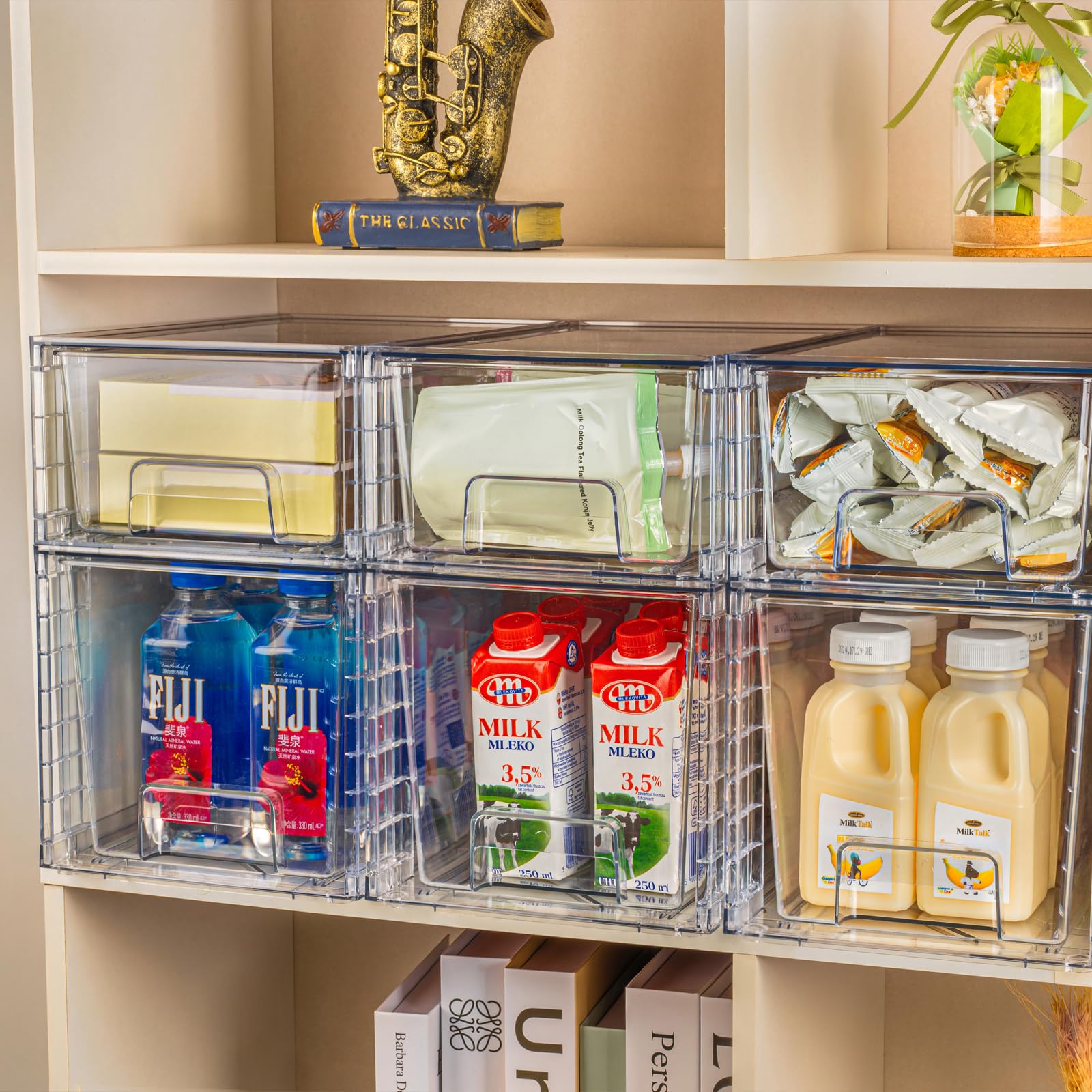 Zero Zoo drawer in pantry holding snacks and boxes to maximize shelf space