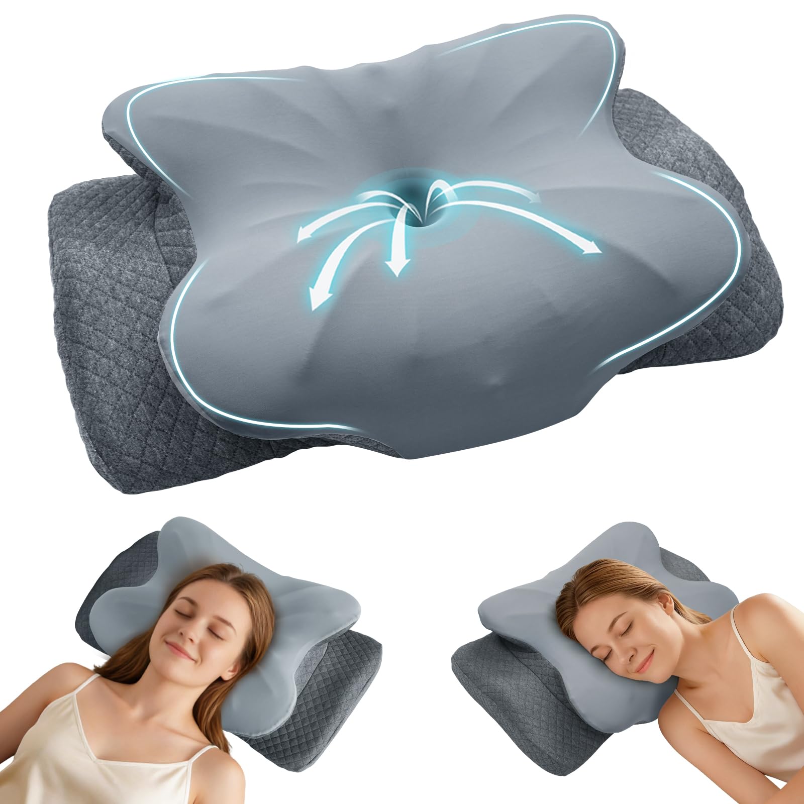 ZeroZillo front view of contoured cervical pillow showing ergonomic shape and better alignment