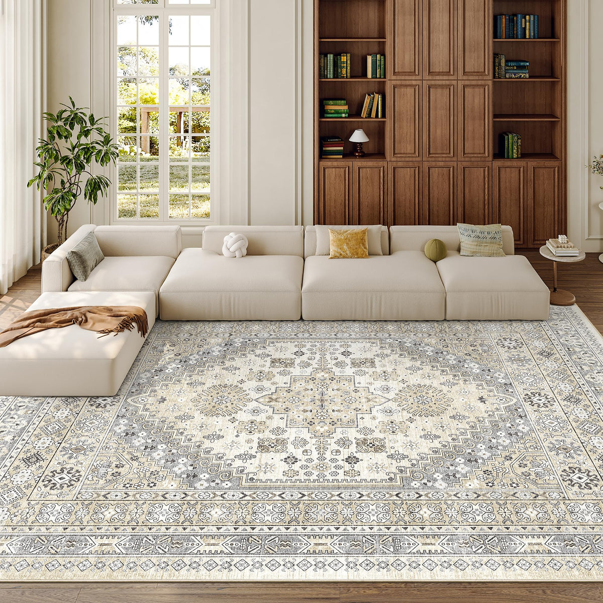 zesthome front view of 8x10 beige rug showing full geometric pattern and neutral tone benefit