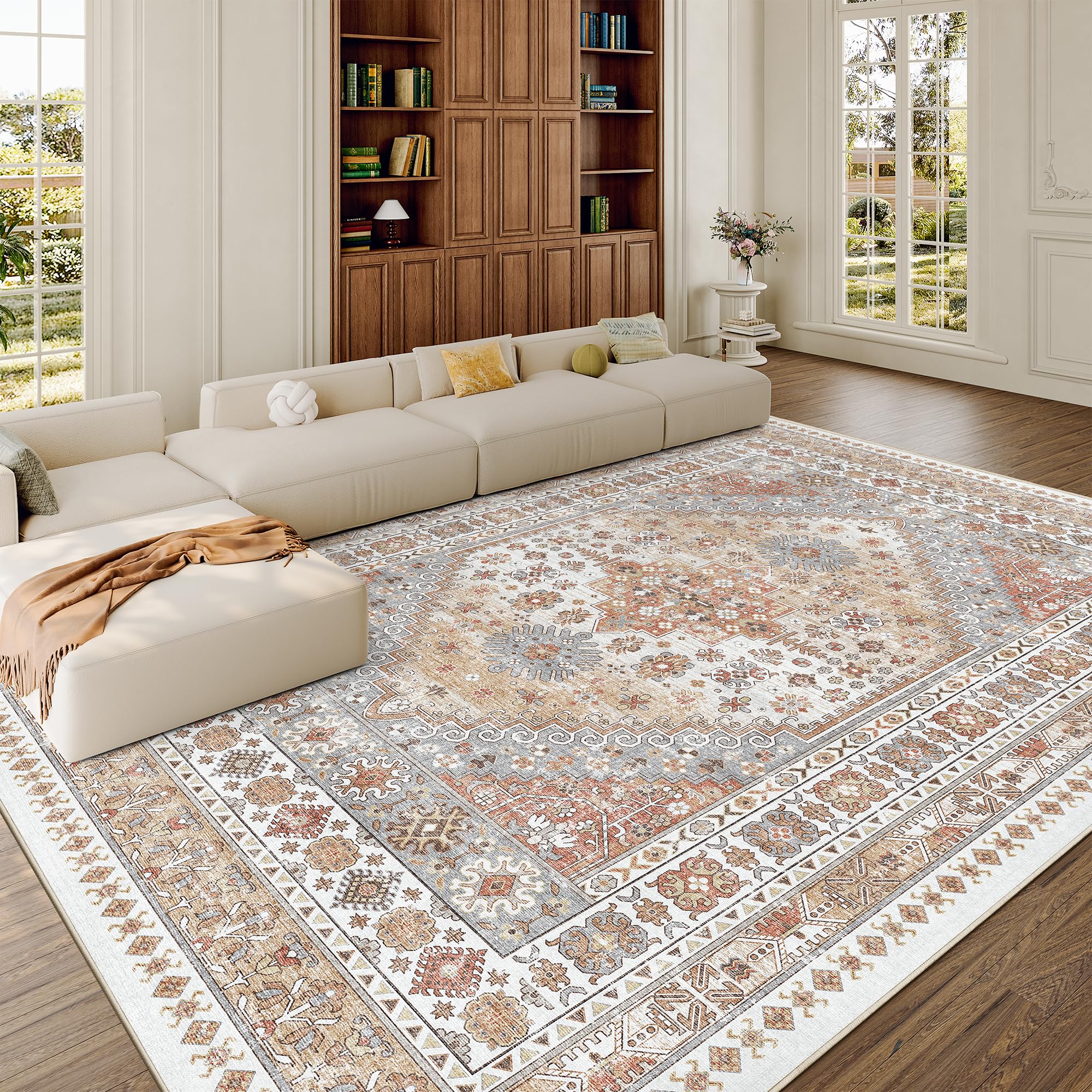 zesthome rug styled in living room, adds warmth and modern pattern