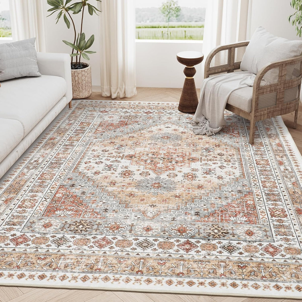 zesthome front view orange rug showing color and shape benefit adds vibrant focal point