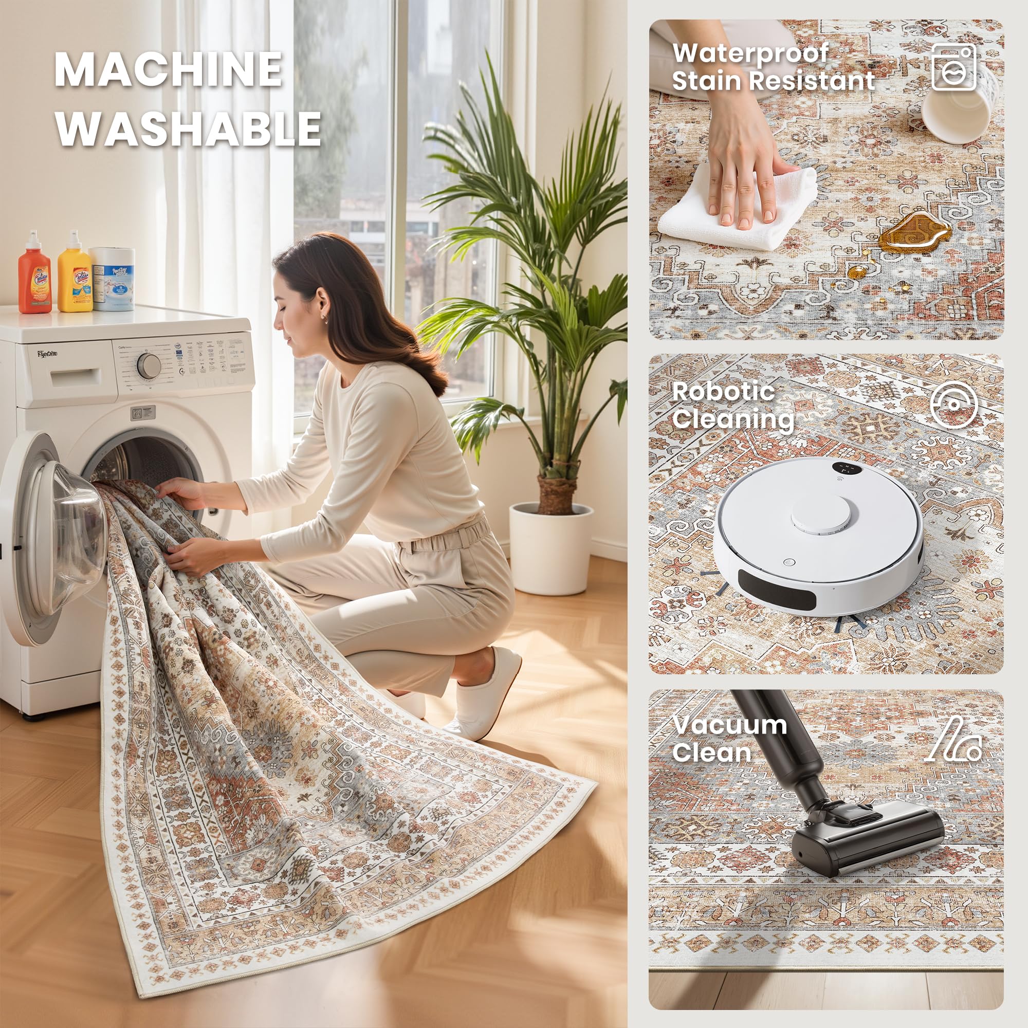 zesthome rug under dining table showing washable benefit protects floor from spills