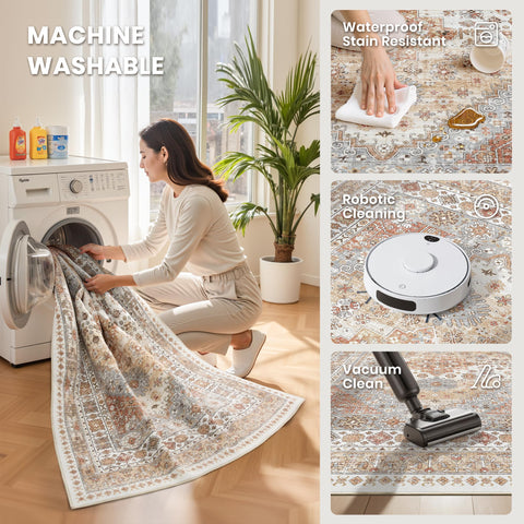 zesthome rug under dining table showing washable benefit protects floor from spills