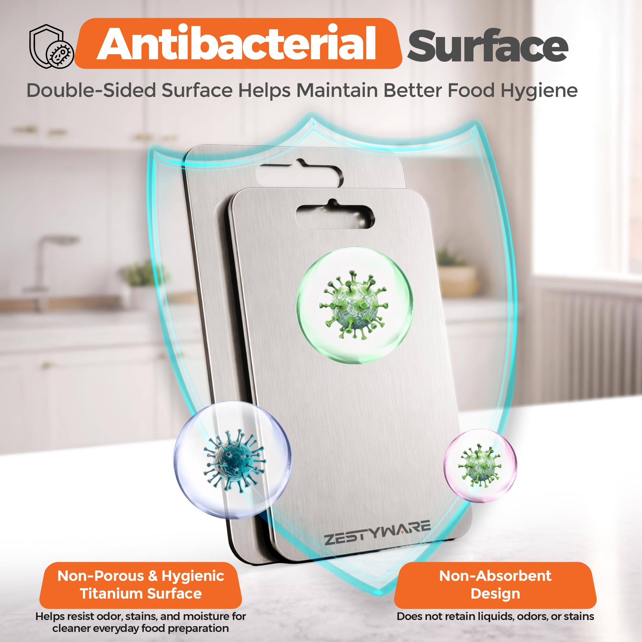 ZESTYWARE titanium boards inside dishwasher showing easy sanitizing care