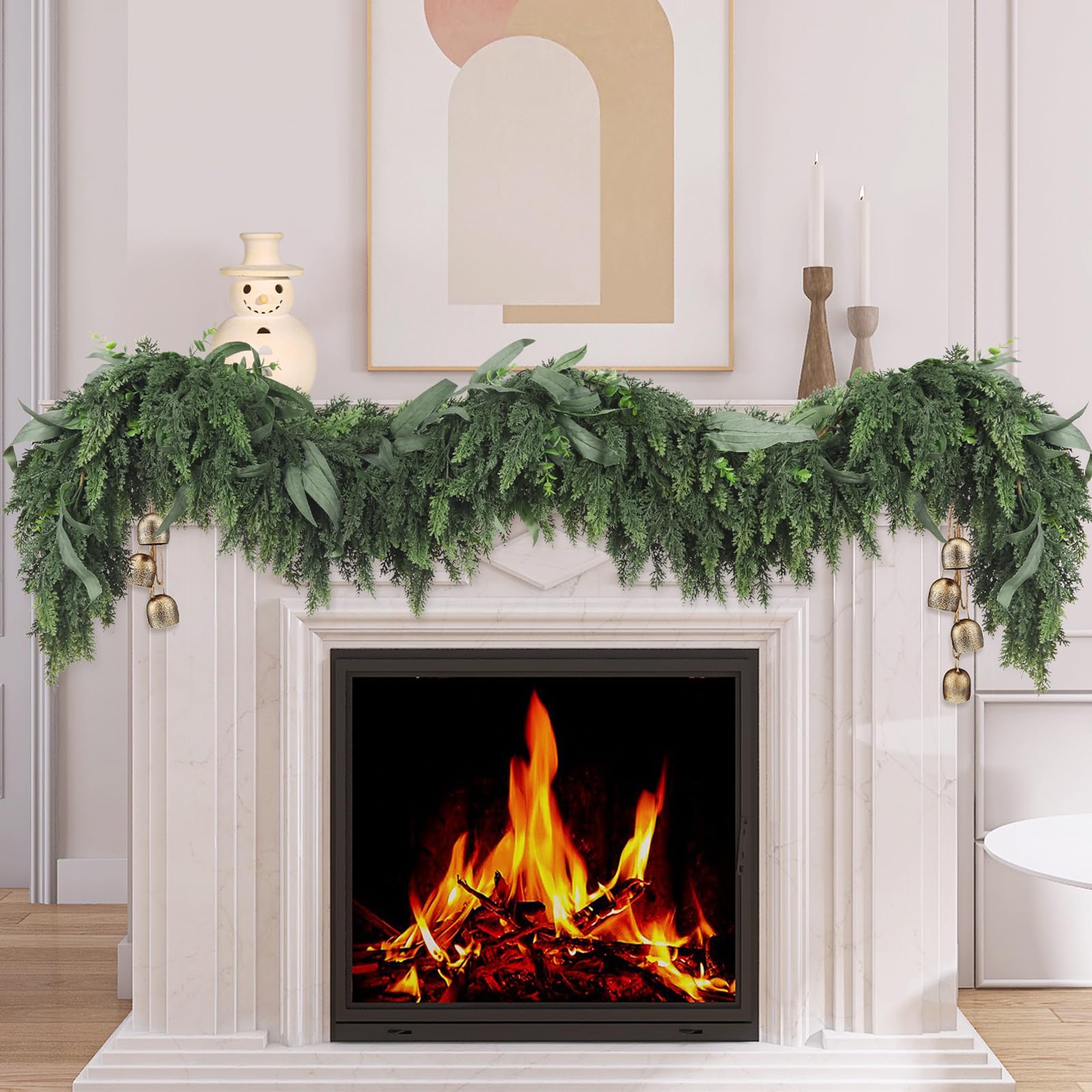 Zesua cedar garland front view showing full lifelike greenery and seasonal impact