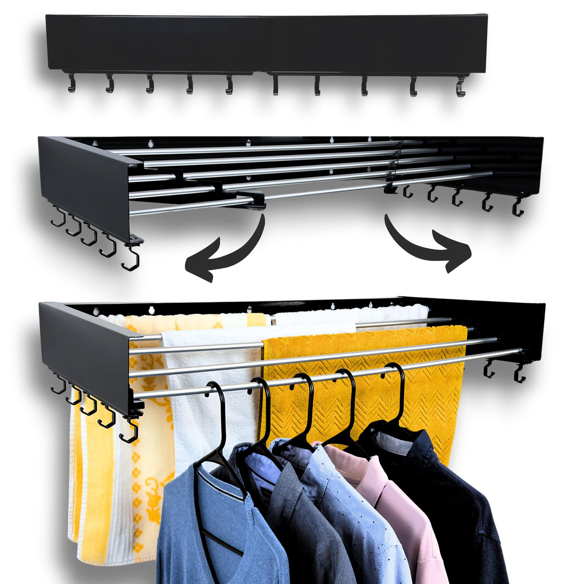 Zetez front profile mounted black showing compact drying area benefit