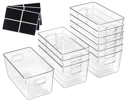 ZEXALOR front view of ten clear storage bins showing compact organization benefit