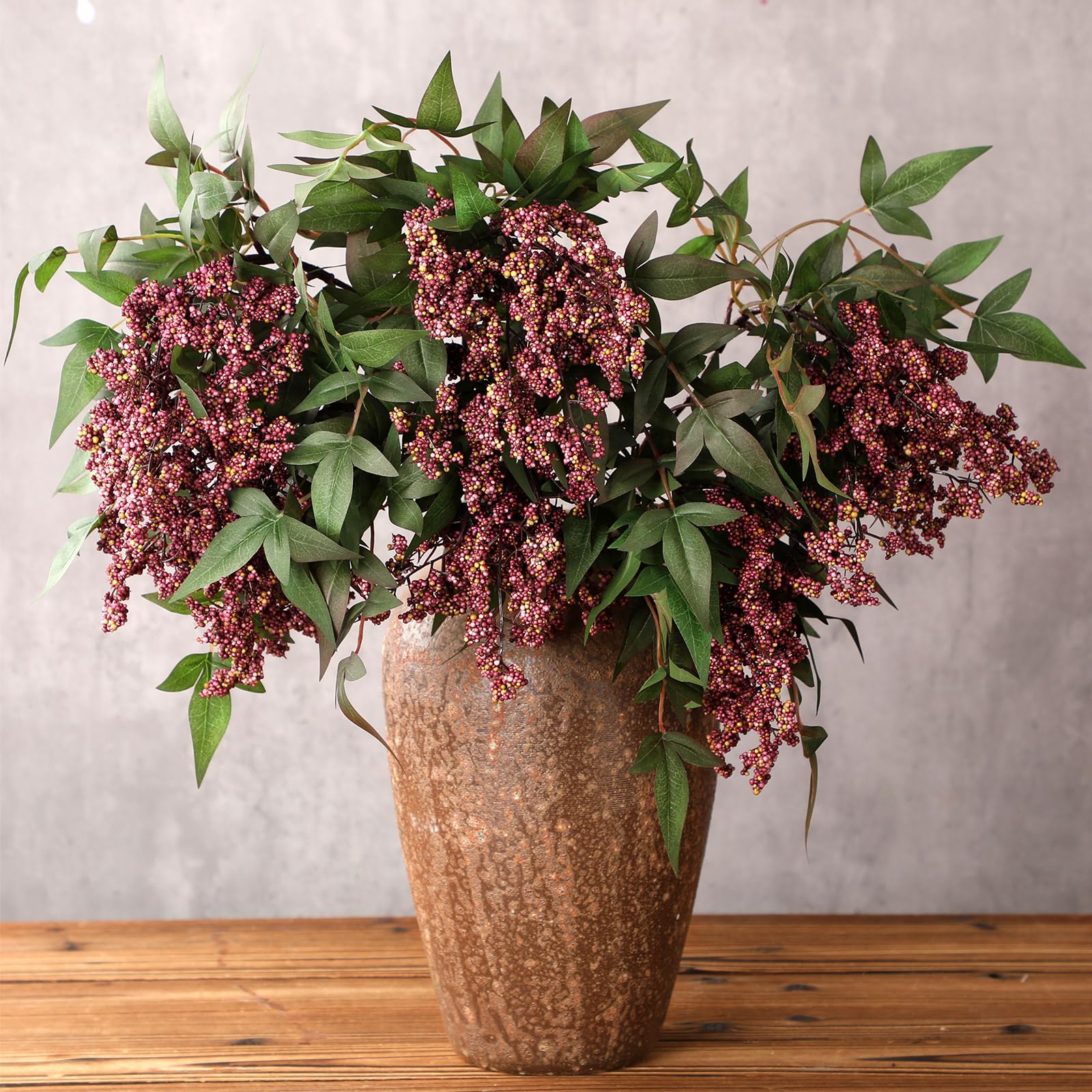 Zeyune front view of three gray purple berry stems showcasing seasonal color and instant decor upgrade