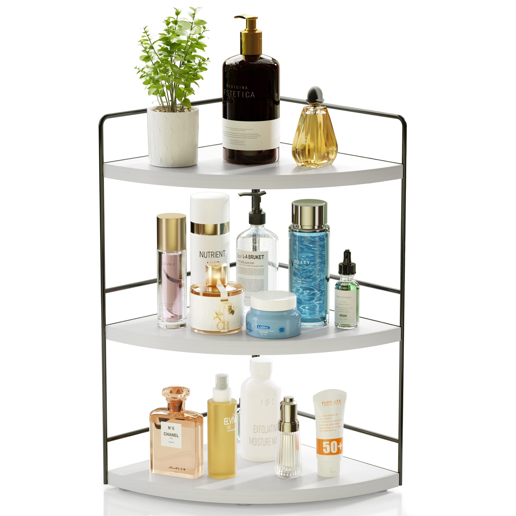 ZGO front view of white 3-tier countertop organizer showing tidy bottles and easy access
