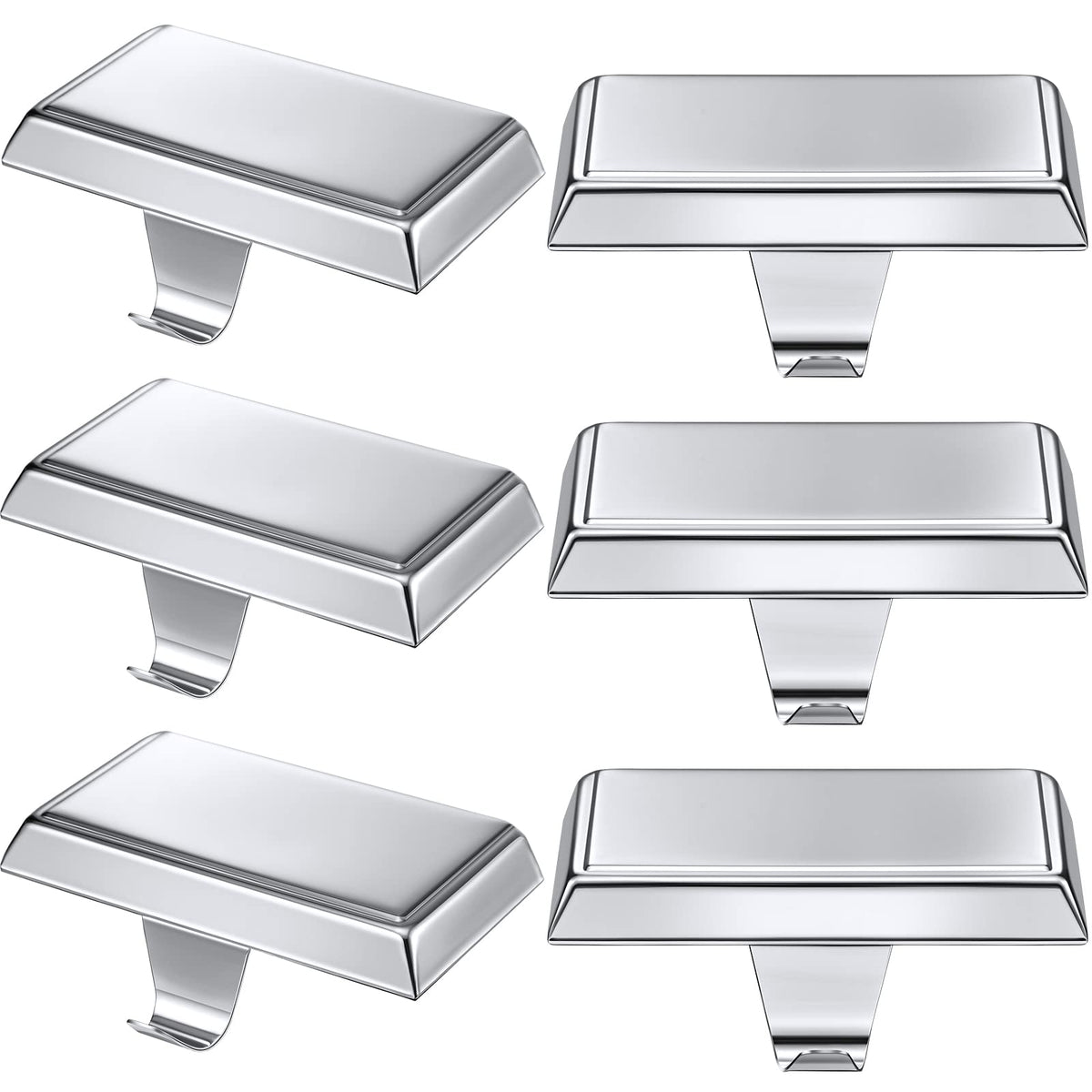 Zhengmy front view of six silver stocking hangers showing classic finish and neat organization