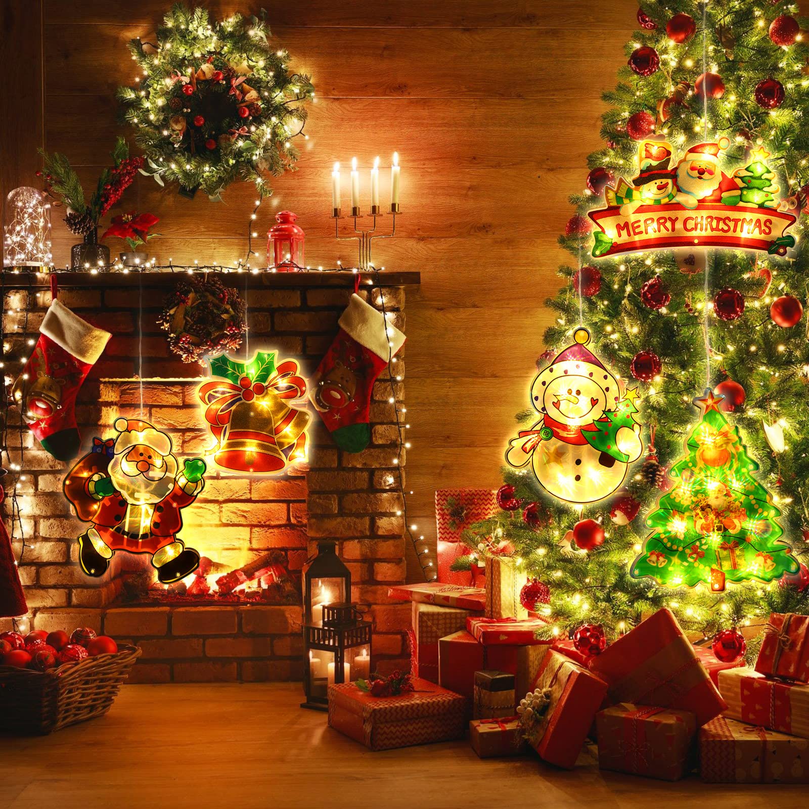 Zhengmy MERRY CHRISTMAS sign on a mantel providing cheerful focal lighting